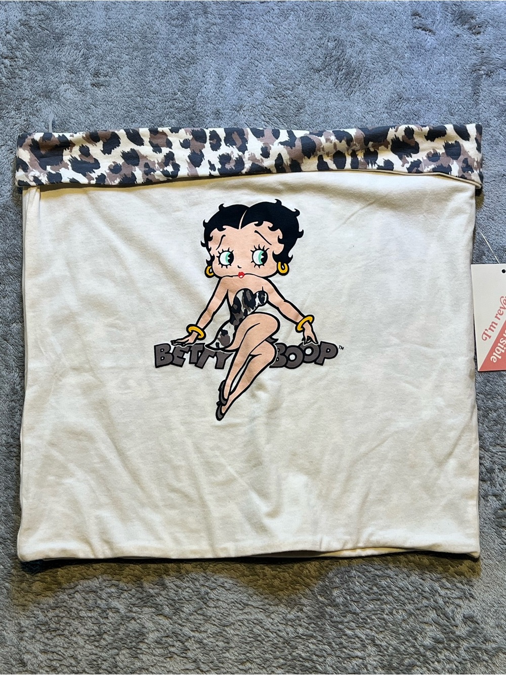 Betty Boop Cream Tube Top with Leopard Trim